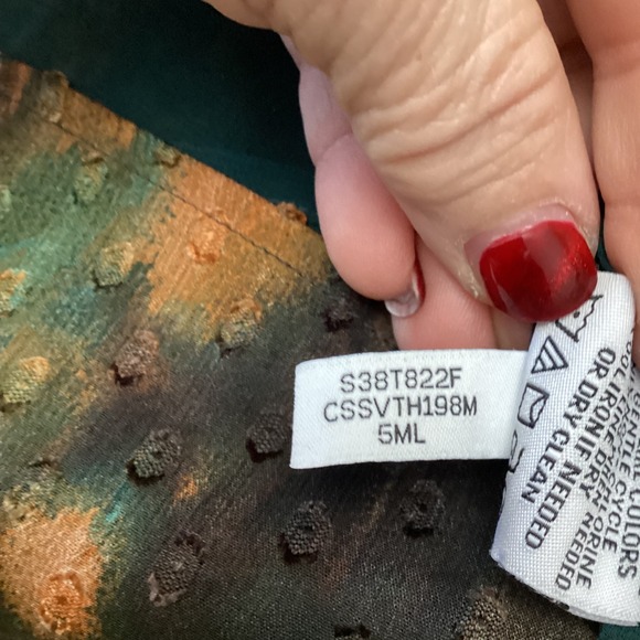 Calvin Klein Womens Green Abstract Clip Dot Blouse Smocked Cuff M w/undershirt - Picture 10 of 12